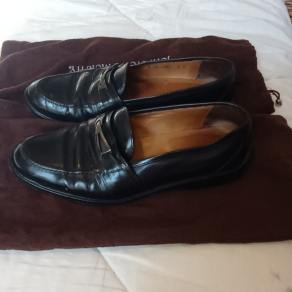 Vintage Johnston & Murphy Black Leather Bit Loafers Men's 9D Slip On w/ Dust Bag - Picture 16 of 16